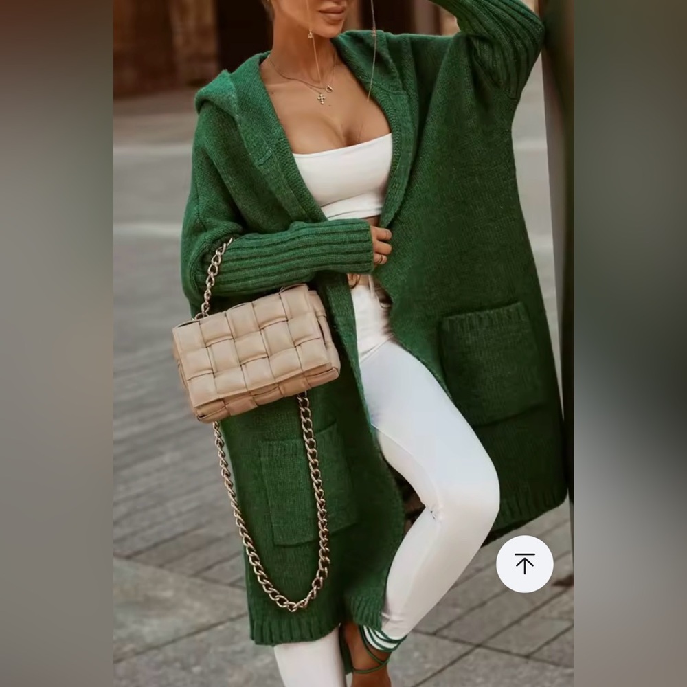 Green Hooded Knit Cardigan with "SIMPLY LOVE" Detail - Picture 2 of 3